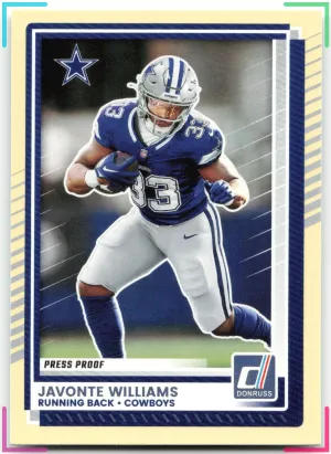 Javonte Williams 2025 Donruss Press Proofs Yellow Cowboys