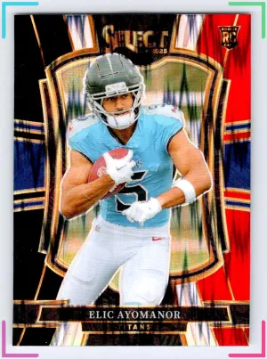 Elic Ayomanor Rookie 2025 Panini Select Black and Red Prizm Shock Titans