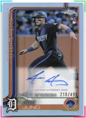 Jace Jung 2025 Topps Chrome Update Rookie Debut Autographs Refractors #/499