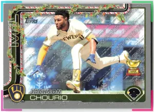 Jackson Chourio 2025 Topps Holiday Silver Glitter Holiday Brewers