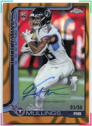 Kalel Mullings RC 2025 Topps Chrome Autographs Gold Lava Refractor #/50 Titans
