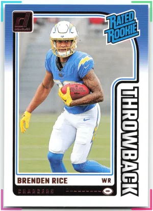 Brenden Rice RC 2024 Donruss Rated Rookies Throwback Chargers