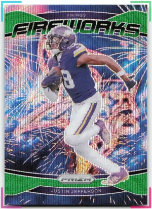 Justin Jefferson 2024 Panini Prizm Fireworks Green Wave Prizm Vikings