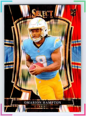 Omarion Hampton Rookie 2025 Panini Select Black and Red Prizm Shock Chargers
