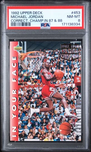1992 Upper Deck #453 Michael Jordan Correct, Champ in 87 & 88 PSA 8
