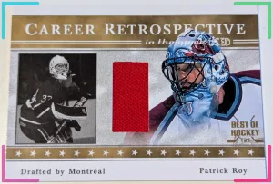 🔥#1/1 Patrick Roy Relic 1A CAREER RETROSPECTIVE GOLD 2003-04 ITG Used Signature