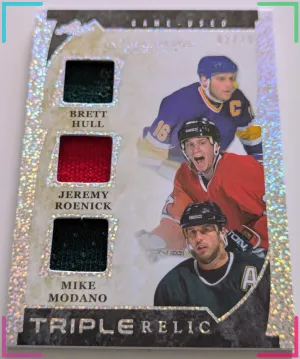 🔥#/20 HULL MODANO ROENICK 3 TRIPLE RELIC 2022-23 Leaf In the Game Used SILVER🔥