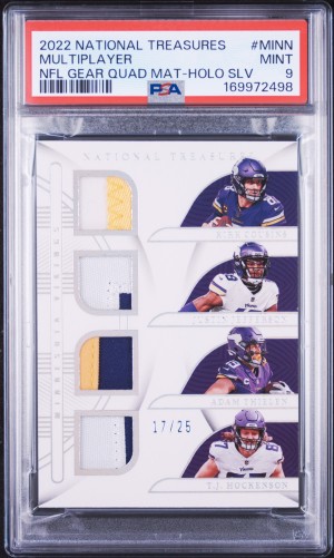 2022 Panini National Treasures Nfl Gear Quad Materials Multiplayer Nfl Gear Quad Mat-Holo Slv PSA 9