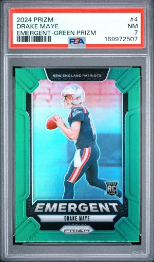 2024 Panini Prizm Emergent Drake Maye Emergent-Green Prizm PSA 7