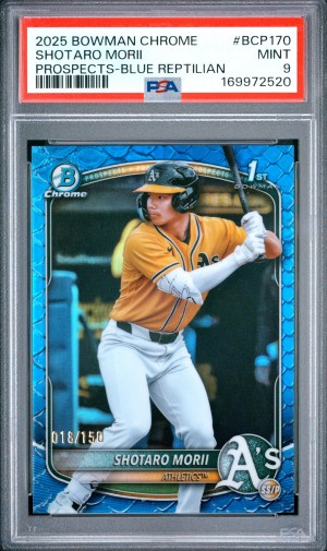 2025 Bowman Chrome Prospects Shotaro Morii Prospects-Blue Reptilian PSA 9
