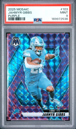 2025 Panini Mosaic Jahmyr Gibbs Purple PSA 9