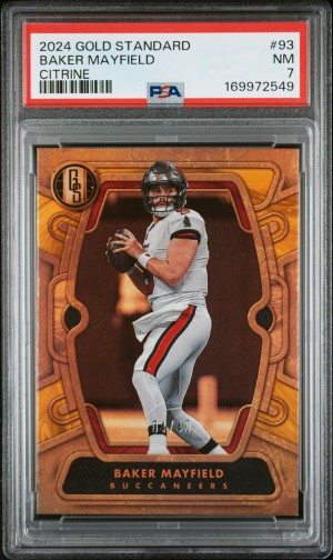 2024 Panini Gold Standard Baker Mayfield Citrine PSA 7