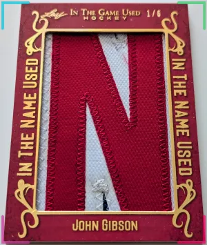 🔥#1/6 John Gibson Jumbo Letter N Relic 2022-23 Leaf In The Game Used NAME USED