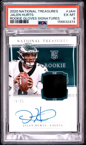 2020 Panini National Treasures Rookie Gloves Signatures Jalen Hurts PSA 6 #JAH
