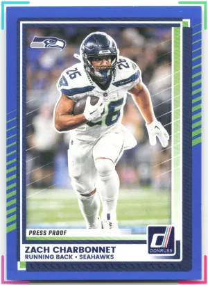 Zach Charbonnet 2025 Donruss Press Proofs Blue Seahawks