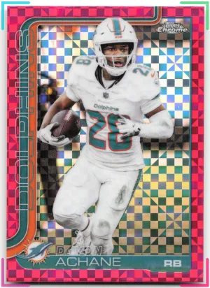 De'Von Achane 2025 Topps Chrome Hot Pink X-Fractor Dolphins