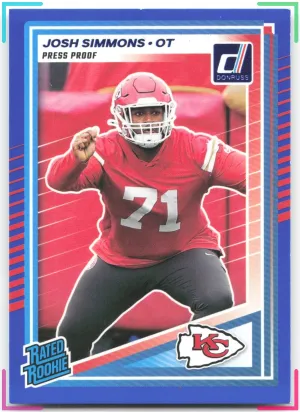 Josh Simmons RC 2025 Donruss Press Proofs Blue Chiefs