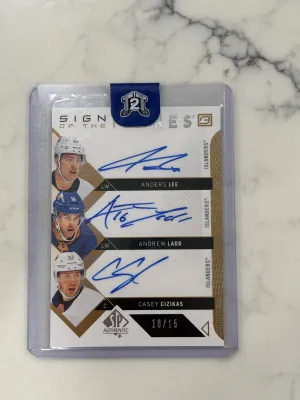 2018-19 UD SP Authentic Anders Lee Andrew Ladd Casey Cizikas SOTT Auto /15