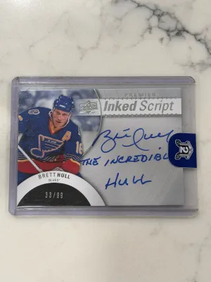 2017-18 Upper Deck Premier Brett Hull Inked Script Auto /99 #IS-BH