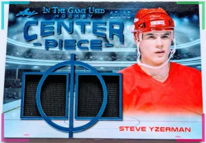 🔥#/35 STEVE YZERMAN DUAL JERSEY 2020-21 Leaf In the Game Used CENTER PIECE ITG