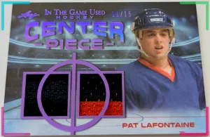 🔥#/15 PAT LAFONTAINE DUAL JERSEY 2020-21 Leaf In the Game Used CENTER PIECE ITG
