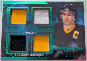 🔥#/5 Ray Bourque QUAD RELIC 2020-21 LEAF IN THE GAME USED A YEAR TO REMEMBER🔥
