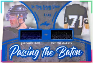 🔥#/30 Jaromir Jagr Evgeni Malkin DUAL RELICS 2020-21 Leaf ITG Game Used Passing