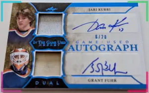 🔥#/20 Jari Kurri Grant Fuhr DUAL AUTO RELICS 2020-21 Leaf In The Game Used ITG