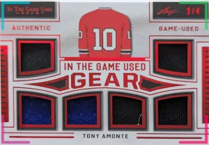 🔥#/4 TONY AMONTE 6 RELICS 2020-21 LEAF IN THE GAME USED JERSEY ITG RUBY RED🔥