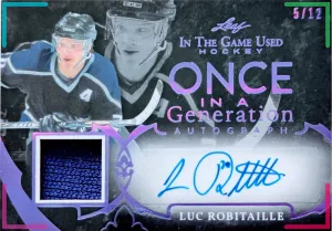 🔥#/12 LUC ROBITAILLE AUTOGRAPH RELIC 2020-21 LEAF IN THE GAME USED ITG ONCE IN