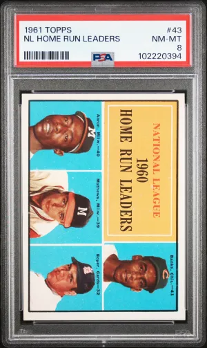 1961 Topps NL Home Run Leaders Hank Aaron Ernie Banks Eddie Mathews #43 PSA 8