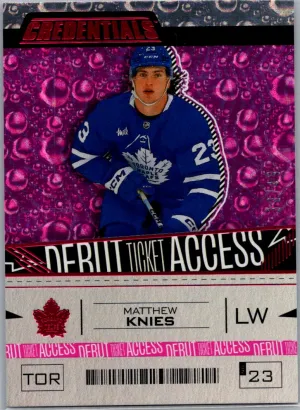 2023-24 Upper Deck Credentials Matthew Knies Debut Ticket Access Pink Rookie /49