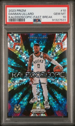 2023 Panini Prizm Kaleidoscopic Damian Lillard Kaleido-Fast Break PSA 10