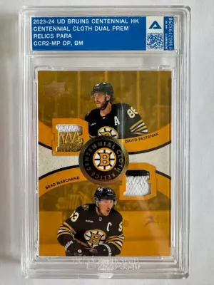 2023-24 UD Bruins Centennial Cloth Dual Relics David Pastrnak, Brad Marchand /49