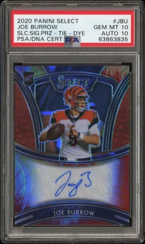 2020 Panini Select Signatures Joe Burrow Tie Dye /15 PSA 10 Auto 10 POP 1 #SSJBU