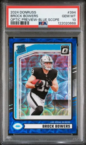 2024 Panini Donruss Brock Bowers Optic Preview Blue Scope PSA 10 #394
