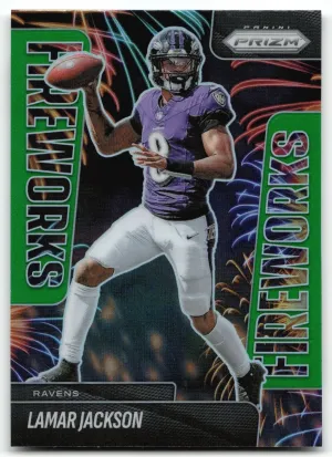 Lamar Jackson 2025 Panini Prizm Fireworks Green Ravens