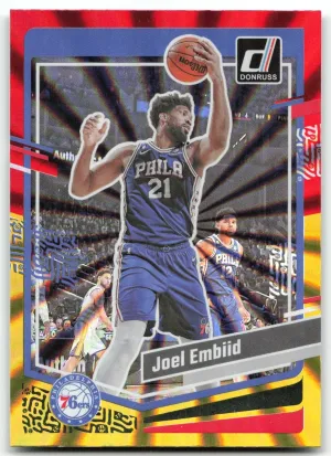 Joel Embiid 2023-24 Donruss Red and Gold Laser Holo 76ers