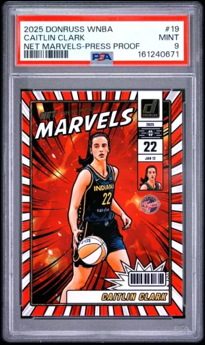 2025 Donruss WNBA Net Marvels Caitlin Clark Press Proof PSA 9 #19