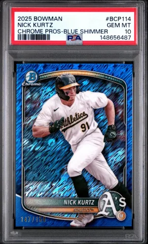 2025 Bowman Chrome Prospects Nick Kurtz Blue Shimmer PSA 10 #BCP114