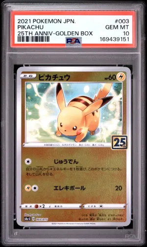 2021 Pokemon Asia 25th Anniversary Promo Pikachu Golden Box PSA 10 #003