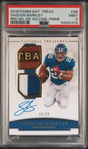 2018 Panini National Treasures Rookie NFL Gear Auto Saquon Barkley PSA 9 #SB