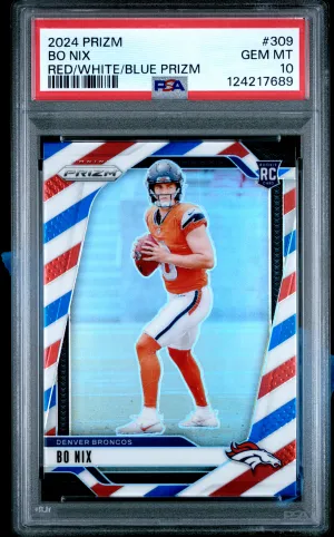 2024 Panini Prizm Bo Nix Red White Blue Rookie PSA 10 #309