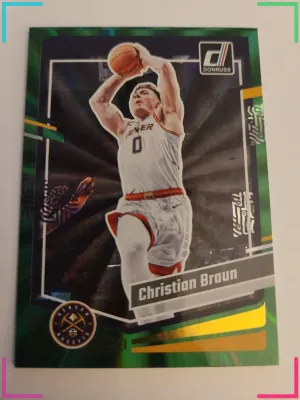 2023-24 Donruss Christian Braun #160 Green Laser Holo Denver Nuggets