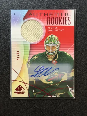 2024-25 Upper Deck SP Game Used Jesper Wallstedt Red Auto Jersey Rookie /99 #245