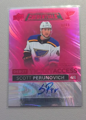 2021-22 Upper Deck Scott Perunovich Ticket Access Auto Pink /49 #DTА