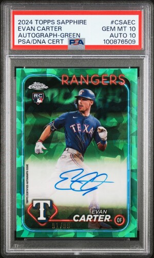 2024 Topps Chrome Sapphire Chrome Sapphire Autographs Evan Carter Autograph-Green PSA 10