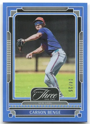 Carson Benge 2025 Panini Three and Two Navy Blue #/25 Mets