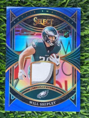 Will Shipley RC 2024 Panini Select Rookie Swatches Blue Prizm #/35 Eagles