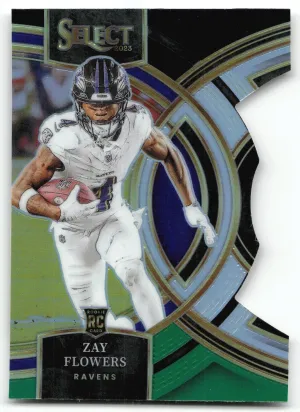 Zay Flowers RC 2023 Panini Select Black and Green Prizm Die Cut Ravens